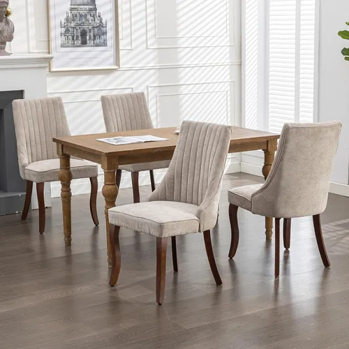 Vista 2 de Juego de 2 sillas de comedor modernas de mediados de siglo, tapizadas de tela beige, sillas de cocina y comedor, sillas de cocina con patas