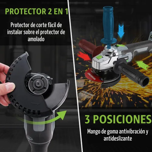 Vista 4 de WORKPRO Amoladora angular inalámbrica, amoladora sin escobillas de 20 V con batería de 4.0 Ah y cargador rápido, discos de 4-1/2 pulgadas, motor sin