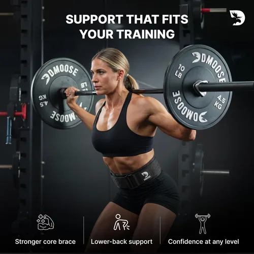 Vista 4 de DMoose Fitness Cinturón de levantamiento de pesas con bloqueo automático para hombres y mujeres, cinturón de nailon de 4 pulgadas para sentadillas