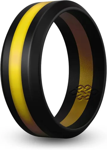 Vista 14 de Knot Theory Thin Line Silicone Ring for Men Women - 8mm Wedding Band Azul