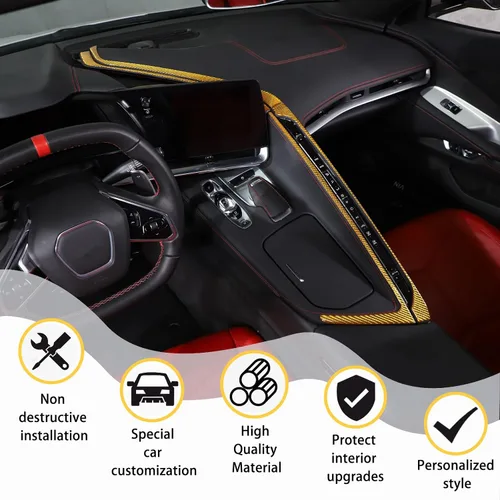Vista 4 de Kit de decoración de tira de calcomanías de fibra de carbono real 3D suave para centro de automóvil, interruptor de CA, compatible con Corvette C8