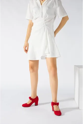Vista 5 de Zapatos de tacón grueso de bloque bajo con lazo Mary Jane para mujer, punta redonda, tacón bajo, correa en el tobillo, vestido de boda, fiesta