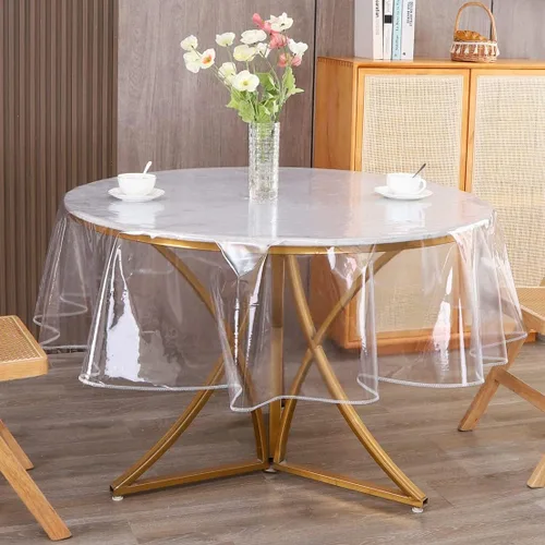 Vista 5 de Walrus Protector de mantel redondo de plástico transparente, impermeable, a prueba de aceite, de PVC, resistente a las manchas, lavable, para mesa