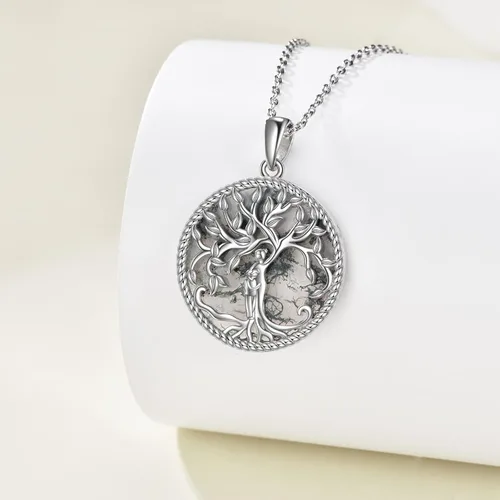 Vista 2 de Collar de árbol de la vida de plata de ley con colgante de árbol genealógico para madre y abuela