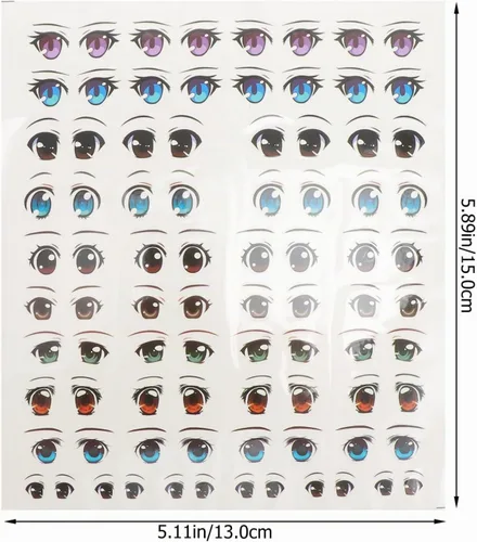Vista 9 de EXCEART Calcomanías de ojos de muñeca y calcomanías de agua para cejas, 8 hojas de estilo mixto, calcomanías de maquillaje para muñecas
