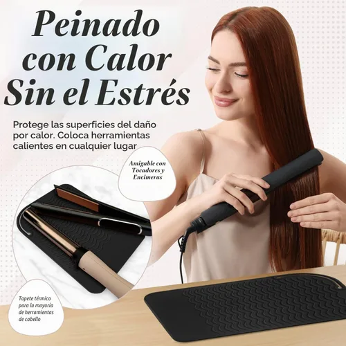 Vista 2 de Milaya Beauty Accesorios de Tocador Alfombrilla Resistente al Calor – Soporte de Silicona para Plancha de Pelo y Rizador, Alfombrilla de Tocador