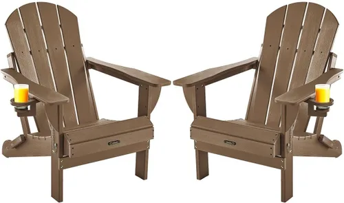 Vista 18 de Ciokea Silla Adirondack plegable con textura de madera, silla Adirondack para patio, resistente a la intemperie, silla de plástico para hoguera