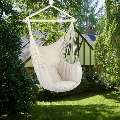 Vista 2 de Silla hamaca colgante con cuerda para asiento de columpio, cómodo y duradero, adecuado para dormitorio, patio, terraza, cualquier espacio