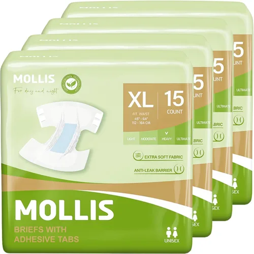 Vista 10 de MOLLIS Pañales para adultos para mujeres y hombres, calzoncillos desechables unisex para incontinencia con pestañas, control de olores, talla S, 15