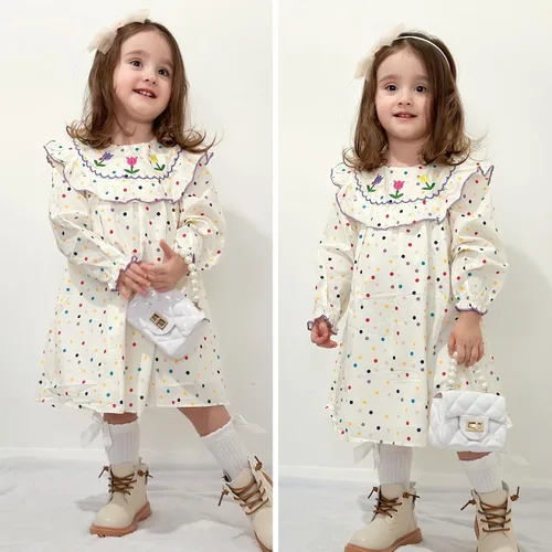 Vista 6 de Simplee kids Vestido casual para niñas pequeñas, vestido fruncido con estampado floral para primavera y verano de 1 a 6 años