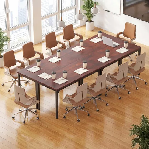 Vista 5 de Tangkula Mesa de conferencias de 55 pulgadas, mesa grande para sala de reuniones con mesa de panal de abeja, marco de metal estable, escritorio