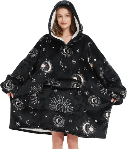 Vista 20 de Mewkou Manta con capucha para adultos, manta de forro polar Sherpa de gran tamaño con capucha para mujeres y hombres, café