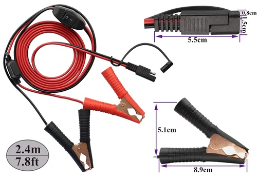 Vista 2 de Cable de clip de cocodrilo 16 AWG, arnés de cable SAE a batería, clip de cocodrilo de cocodrilo, cable de extensión de 12 V CC con interruptor