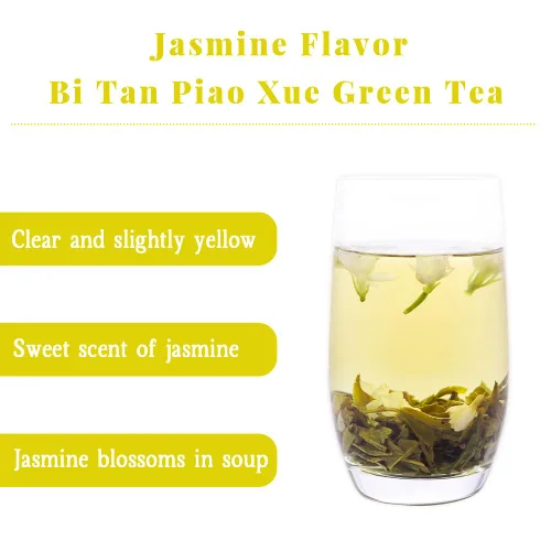 Vista 3 de LWXLJMJZC -Bi Tan Piao Xue Té verde jazmín Té chino de hoja suelta premium con flores fragantes de jazmín Perfecto para el disfrute diario