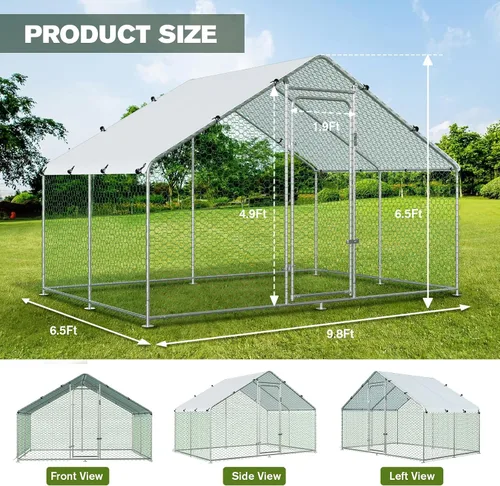 Vista 2 de Gallinero grande de metal con cubierta impermeable, para exteriores, patio trasero, granja, anti-UV, jaula en forma de espuela para aves, patos