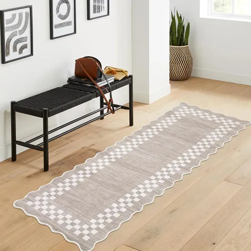 Vista 58 de GarveeHome Alfombra lavable de 5 x 7 pies para sala de estar, alfombra Beige festoneado