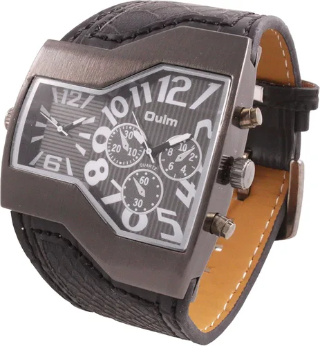 Vista 3 de ShoppeWatch Unique Mens Watch Large Dial Dual Time Display Quartz Movement Leather Band Big Face Watch for Men Oversize Dress Watch