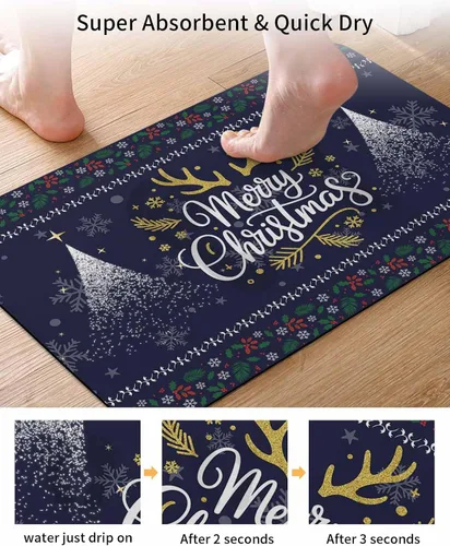 Vista 3 de Tapete de baño de Navidad para bañera, antideslizante, de secado rápido y absorbente, tierra de diatomeas, fregadero de cocina, ducha, tapete
