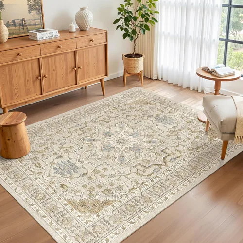 Vista 157 de Madane Alfombra lavable de 2 x 3 pies, alfombra de entrada pequeña, antideslizante, vintage, para entrada interior, alfombra de pelo bajo