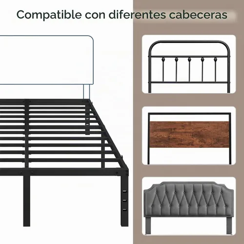 Vista 8 de Yaheetech - Marco de cama de metal de 14 pulgadas, base de cama de plataforma tamaño Queen con espacio de almacenamiento, soporte de listones