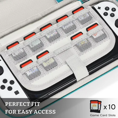 Vista 2 de FUNLAB Switch - Funda compatible con Nintendo SwitchOLEDLite para fanáticos de Zelda, funda de transporte portátil para Switch con 10 ranuras