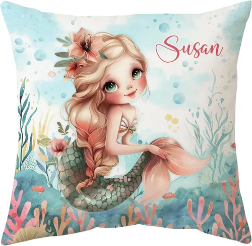 Vista 17 de Hyturtle Bonita almohada de sirena personalizada (inserto incluido) – Regalos para niñas, mujeres, niños – Regalos de cumpleaños para amantes