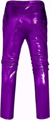 Vista 5 de COOFANDY Pantalones de mezclilla metálicos brillantes para hombre, para fiesta, baile, discoteca, discoteca, pantalones de pierna recta, Metálico