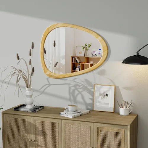 Vista 8 de Espejo de pared irregular de 22.5" x 17.5", espejo con marco de madera negra, espejo de pared asimétrico para sala de estar, dormitorio, baño