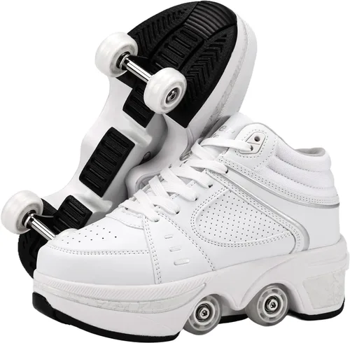 Vista 14 de Zapatillas de Patines de Ruedas para Niñas, Niños, Mujeres, Hombres, Zapatos de Patinaje de Doble Fila, Zapatillas con Ruedas Retráctiles, Patines