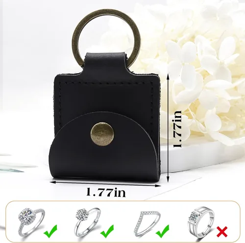 Vista 2 de AhrtyeeVehiky Llavero de cuero hecho a mano con llavero de compromiso de boda, estuche para anillo pequeño para novia y novio para almacenamiento
