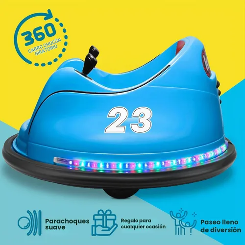 Vista 2 de Kidzone 360 Spin Race auto chocador recargable con control remoto, para montar, fácil y divertido, con certificación ASTM Azul