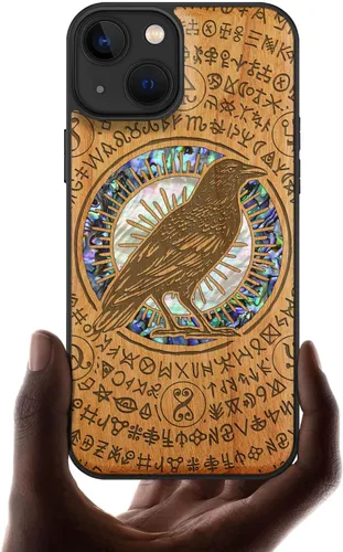 Vista 8 de Carveit Funda protectora de madera de diseñador para iPhone 13 (grabado en madera e incrustaciones de carcasa), funda de madera compatible