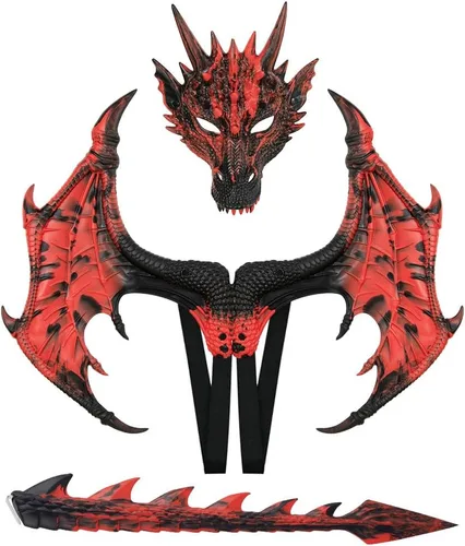 Vista 13 de Himine Alas de dragón Props Cosplay Wing con máscara de cola Negro
