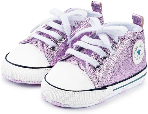 Vista 3 de Zapatos deportivos de lona para bebés y niñas con diseño de estrellas, suela antideslizante suave para recién nacidos, primeros caminantes