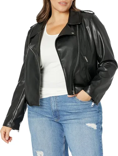 Vista 4 de The Drop Chaqueta de moto de piel sintética jaspeado para mujer