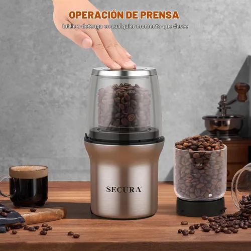 Vista 3 de Secura Molinillo de café eléctrico, molinillo de especias, cuencos de vidrio dobles para molienda húmeda y seca