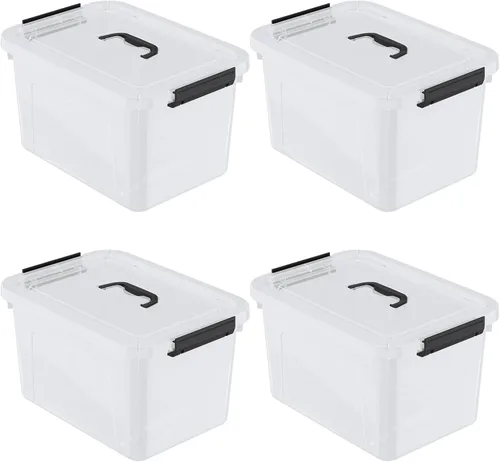 Vista 7 de Caja/contenedores de almacenamiento transparentes de 17.5 cuartos de galón, paquete de 4 recipientes de plástico con asa y tapa