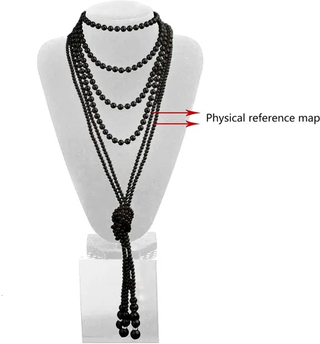 Vista 4 de Collar de perlas para mujer, collar largo de perlas sintéticas en capas, collar de disfraz (negro, talla única)