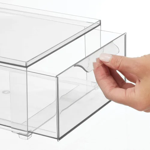 Vista 4 de mDesign - Contenedores organizadores de almacenamiento apilables de plástico para baño con cajón frontal extraíble para encimera de baño, tocador
