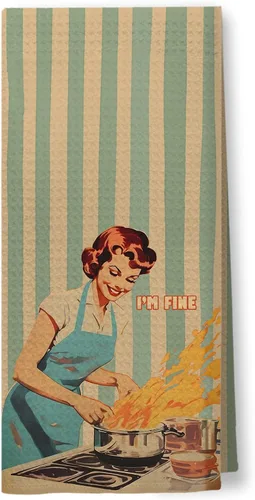 Vista 18 de Toallas de Cocina Divertidas "I'm Fine", Toallas Decorativas de Cocina y Té Estilo Ama de Casa Retro de los 50s, Toallas de Mano de Humor Sarcástico