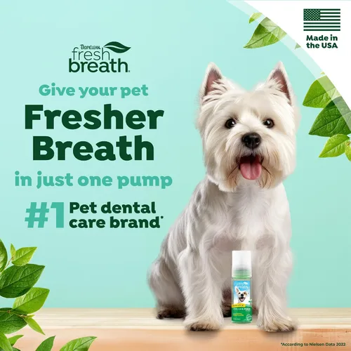 Vista 3 de TropiClean Fresh Breath Spray de espuma dental para perros y gatos Ambientador rápido de aliento y solución de limpieza dental Fabricado