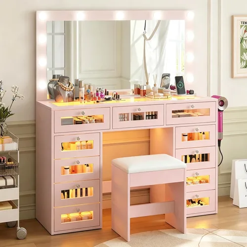 Vista 16 de CollaredEagle 45" Large Black Vanity Desk with Vibrant RGB Lighting.
