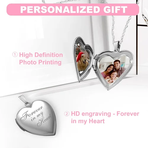 Vista 6 de Aobiono Collar con medallón de corazón personalizado que sostiene fotos en el interior del colgante, regalo personalizado para ella, él, novia