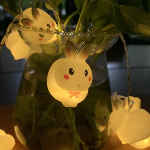 Vista 7 de Luz decorativa de conejo de Pascua, bonita tira de luces flexibles de conejo, funciona con pilas, 5.4 ft, 10 luces LED para decoración del hogar
