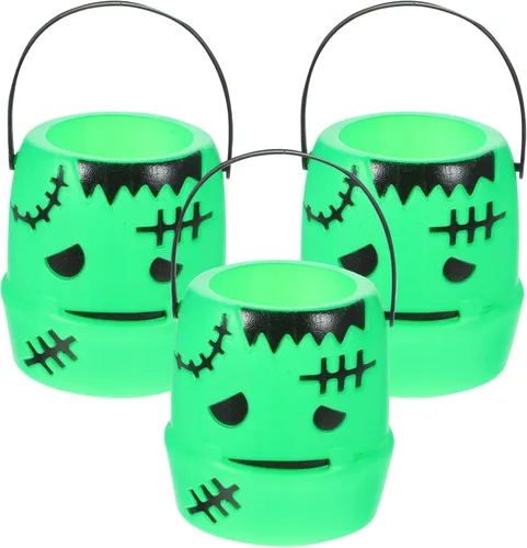 Vista 2 de Cubo de caramelos de calabaza mini cesta de dulces de Halloween con asa para golosinas de fiesta y niños truco o trato
