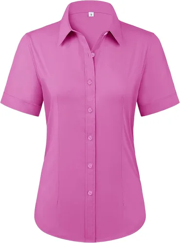 Vista 15 de Siliteelon - Camisas de vestir con protección contra manchas, sin arrugas, de manga corta, color liso, con botones, para mujer