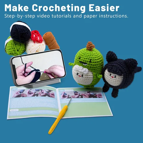 Vista 3 de EOKPHULL Kit de ganchillo para principiantes, kit de tejido de ganchillo fácil para adultos con tutoriales en video paso a paso e instrucciones