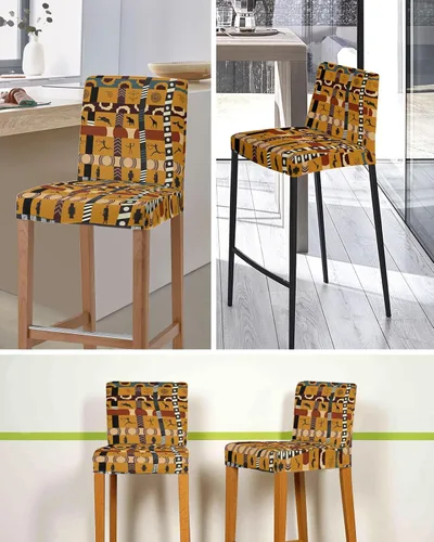 Vista 5 de Juego de 2 fundas elásticas para asiento de taburete de bar, extraíbles y lavables, fundas para sillas de estilo africano, fundas de cojín