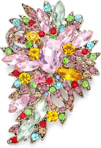 Vista 11 de EVER FAITH - Broche para mujer, con diseño de flores y hojas de cristales austriacos, ideal para bodas Color aguamarina con verde