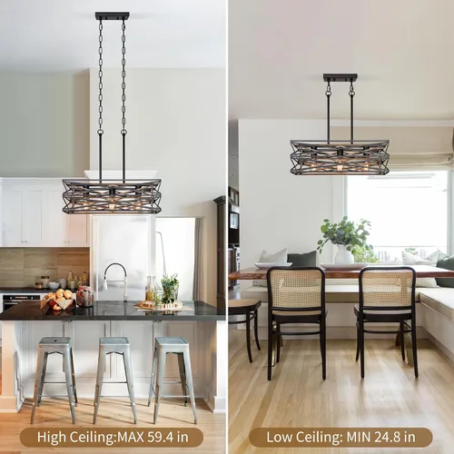 Vista 3 de Sigaitwei Lámpara de comedor de granja de 21 pulgadas, iluminación de isla de cocina de 3 luces, lámpara industrial para comedor, sobre mesa